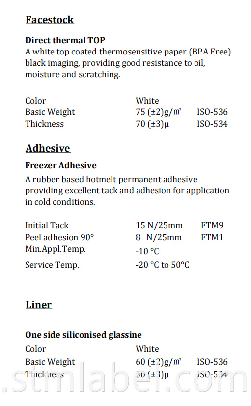 Hi18j1622 Direct Thermal Top Freezer Adhesive White Glassine